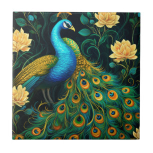 Peacock Colorful Blue Illustration Fliese