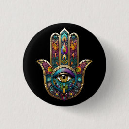 Peacock Colors Hamsa w/ Gold Third Eye Button