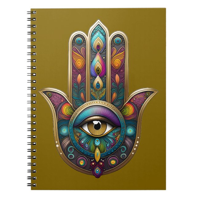 Peacock Colors Hamsa w/ Gold Third Eye Notizblock (Vorderseite)