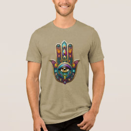 Peacock Colors Hamsa w/ Gold Third Eye Tri-Blend Shirt