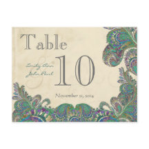 Peacock Colors Paisley Wedding Tischnummer