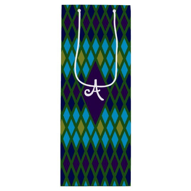 Peacock Diamond Monogram Geschenktüte Für Weinflaschen (Vorderseite)