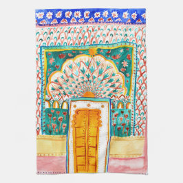 Peacock Door Rajasthan Watercolor Indien Geschirrtuch