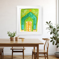 Peacock Door Watercolor Jaipur Stadtpalast Green