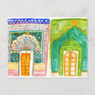 Peacock Doors Watercolor Jaipur City Palace Postkarte