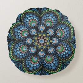 Peacock Dot Mandala Throw Pillow Rundes Kissen