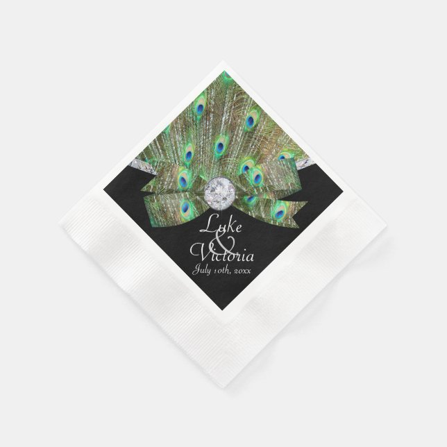 Peacock Elegance & Diamonds Wedding Serviette (Ecke)