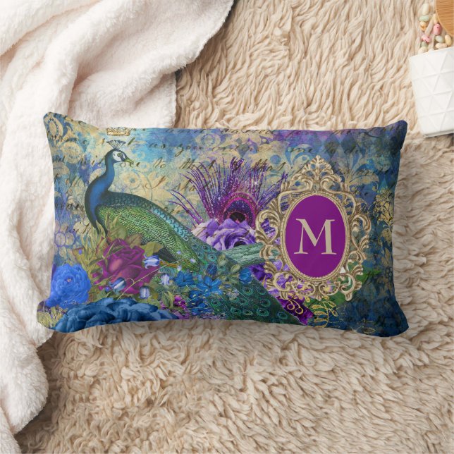 Peacock Elegant Vintages Lila Aquamarines Gold Mon Lendenkissen (Decke)