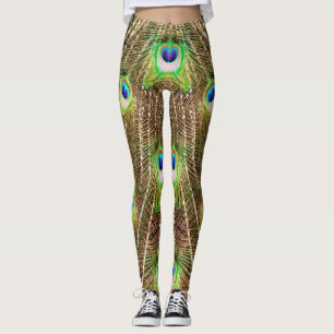 PEACOCK EXTRAVAGANT FEATHERS #3 GREEN LEGGINGS