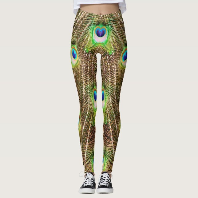 PEACOCK EXTRAVAGANT FEATHERS #3 GREEN LEGGINGS (Vorderseite)