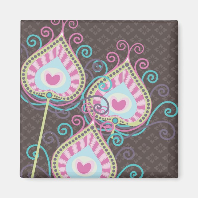 Peacock Extravagant Feathers Damask Magnet (Vorne)
