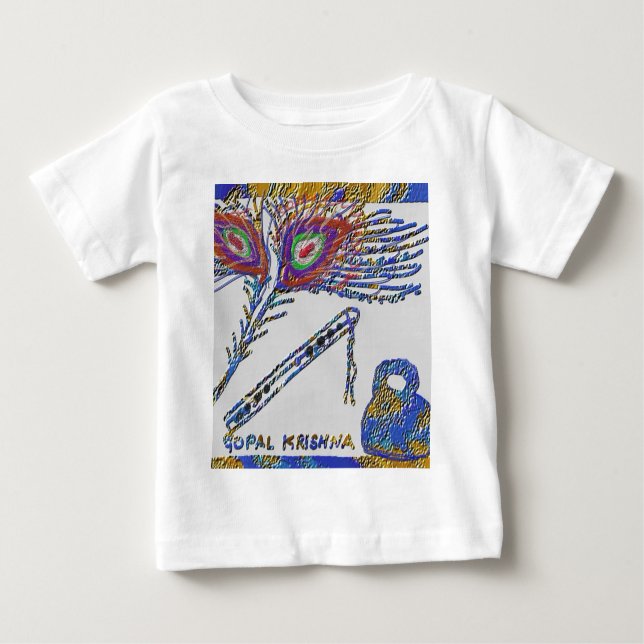 Peacock Feather and Flute - Hare Krishna Baby T-shirt (Vorderseite)