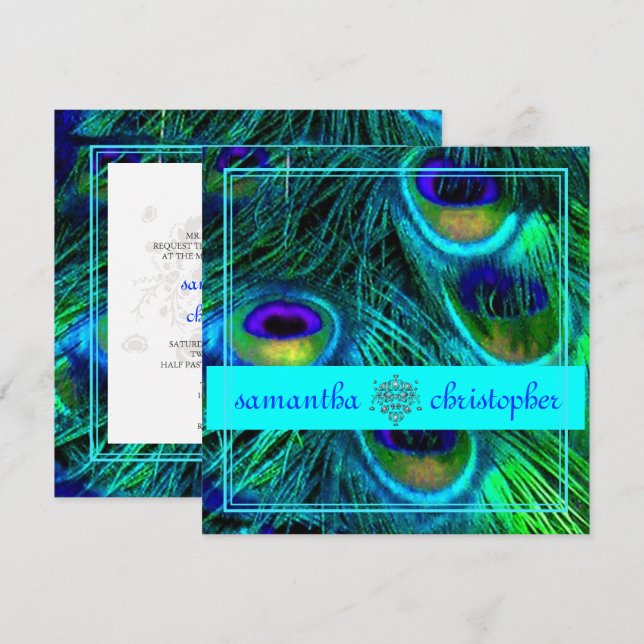 PEACOCK FEATHER/AQUA/TURQUOISE SIEHE BESCHREIBUNG EINLADUNG (Vorne/Hinten)