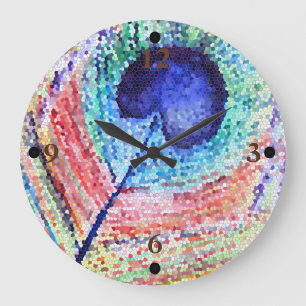 Peacock Feather Art Clock Große Wanduhr
