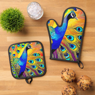 Peacock Feather Art Ofenhandschuh & Topflappen-Set