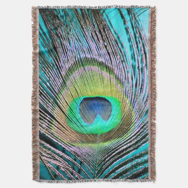 Peacock Feather auf Türkis Decke (Vorderseite Vertikal)