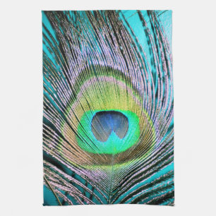 Peacock Feather auf Türkis Geschirrtuch