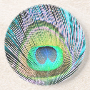Peacock Feather auf Türkis Getränkeuntersetzer