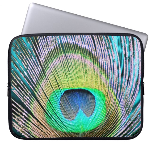 Peacock Feather auf Türkis Laptopschutzhülle (Vorderseite)