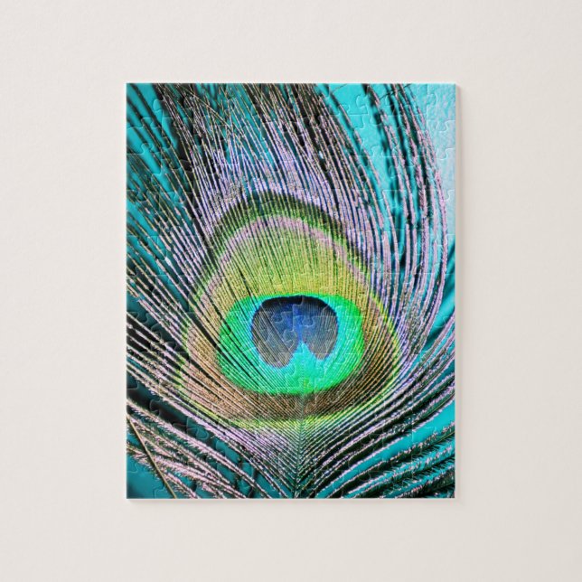 Peacock Feather auf Türkis Puzzle (Vertikal)
