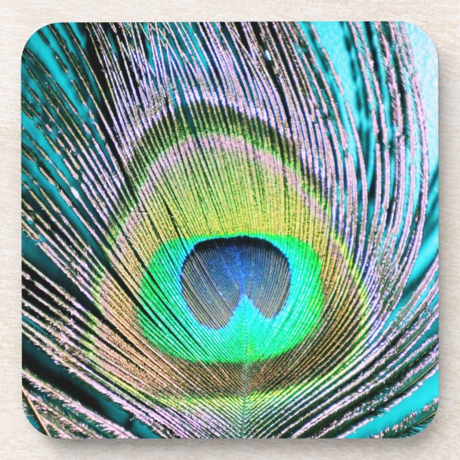 Peacock Feather auf Türkis Untersetzer (Vorderseite)