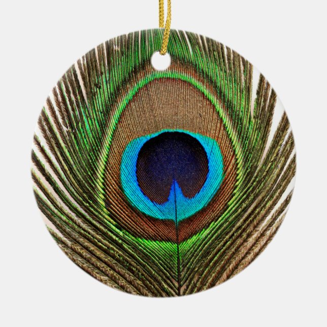 Peacock Feather Bird Nature Beautiful Colorful Keramik Ornament (Vorne)