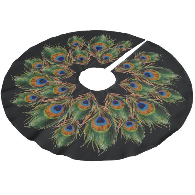 Peacock Feather Black Polyester Weihnachtsbaumdecke (Schrägansicht)