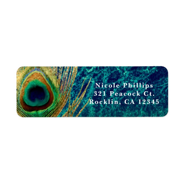 Peacock Feather Blue Aquamarin Gold Boho Einladung (Vorne)