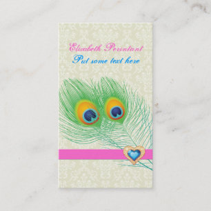 Peacock feather blue hot pink eye catching visitenkarte