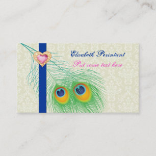 Peacock feather blue hot pink eye catching visitenkarte