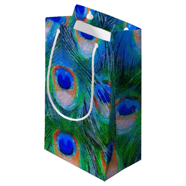 Peacock Feather Blue Kleine Geschenktüte (Vorderseite Schrägansicht)
