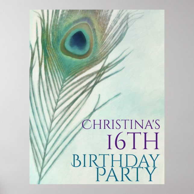 Peacock Feather Boho Chic Watercolor Banner Poster (Vorne)