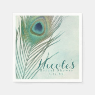 Peacock Feather Boho Chic Watercolor Custom Party Serviette