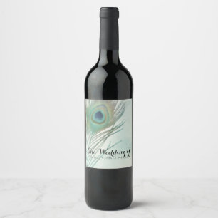 Peacock Feather Boho Chic Watercolor Custom Wine Weinetikett