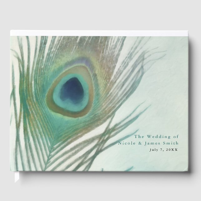 Peacock Feather Boho Chic Watercolor Wedding Gästebuch (Vorderseite)