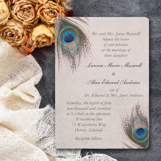 Peacock Feather Border Wedding Einladung