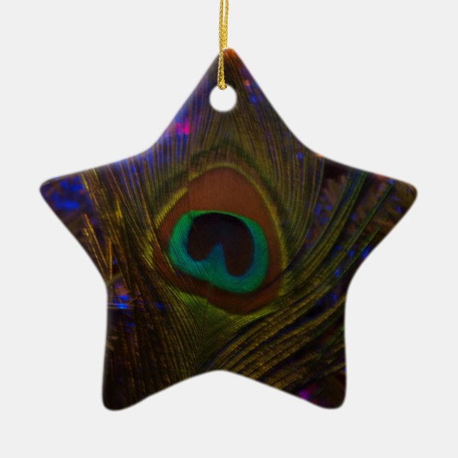Peacock Feather Christmas Star Keramikornament (Vorne)