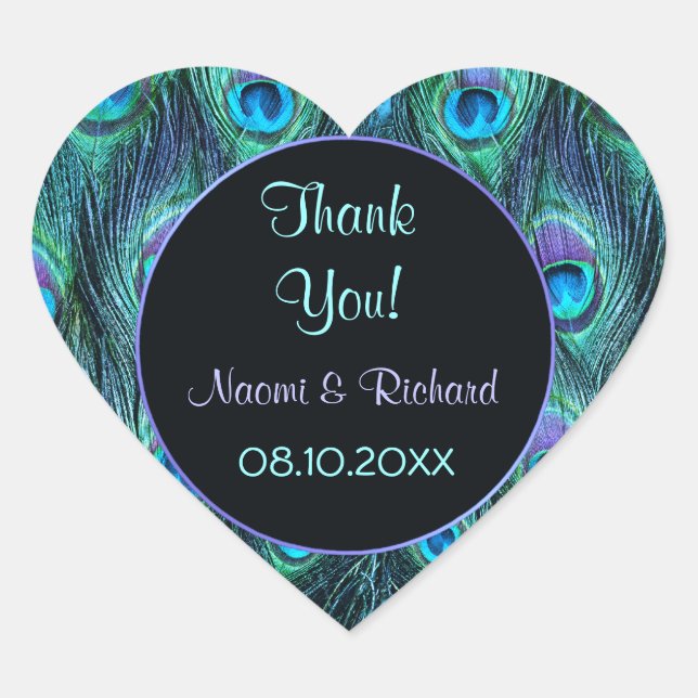 Peacock Feather Drama - Danke Siegel - Anpassen Herz-Aufkleber (Vorderseite)