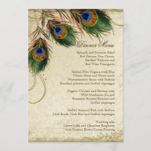 Peacock Feather Elegantes klassisches Abendmenü de Menükarte