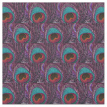 Peacock Feather Fabric - Aquamarin Blue Lila Black