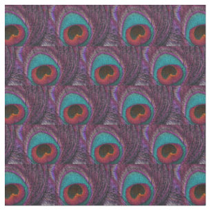 Peacock Feather Fabric - Aquamarin Blue Lila Black Stoff