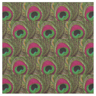 Peacock Feather Fabric - Hot Pink Lime Green Black Stoff