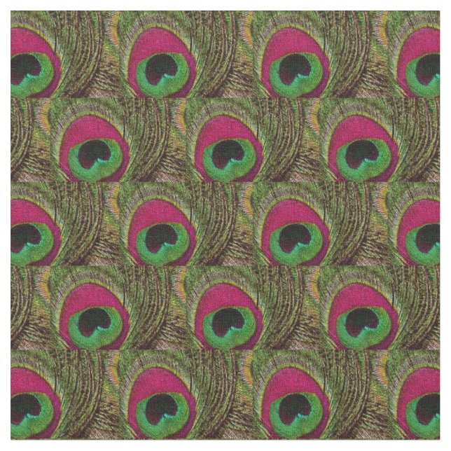 Peacock Feather Fabric - Hot Pink Lime Green Black Stoff (Nahaufnahme)