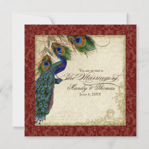 Peacock & Feather Formal Wedding Einladung Burgund