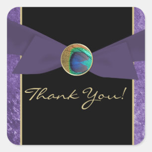 Peacock Feather Gastgeschenk Hochzeit Danke Sticke Quadratischer Aufkleber