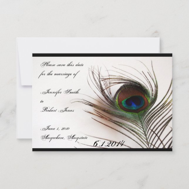 Peacock Feather Glamour Save the Date (Vorderseite)