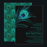 Peacock Feather Glitzer Türkis Bat Mitzvah Logo Einladung<br><div class="desc">Dieses Design besticht durch eine elegante, türkisfarbene Pfauenfeder auf schwarzem Hintergrund mit den unten stehenden Informationen zum Bat Mitzvah-Glitzer. Personalisieren Sie den Text in den Textfeldern, indem Sie ihn bearbeiten. Fügen Sie Ihr Corporate Logo auf der Rückseite des Designs hinzu. Entworfen für Sie von Evco Studio www.zazzle.com/store/evcostudio #batmitzvah #batmitvahinvitations #lade...</div>