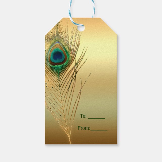 Peacock Feather Gold Exotic Boho Chic Custom Bevor Geschenkanhänger (Vorderseite)