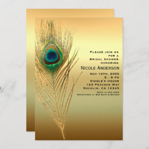 Peacock Feather Gold Exotic Boho Chic Einladungen
