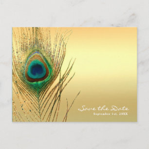 Peacock Feather Gold Exotic Boho Save the Date Ankündigungspostkarte